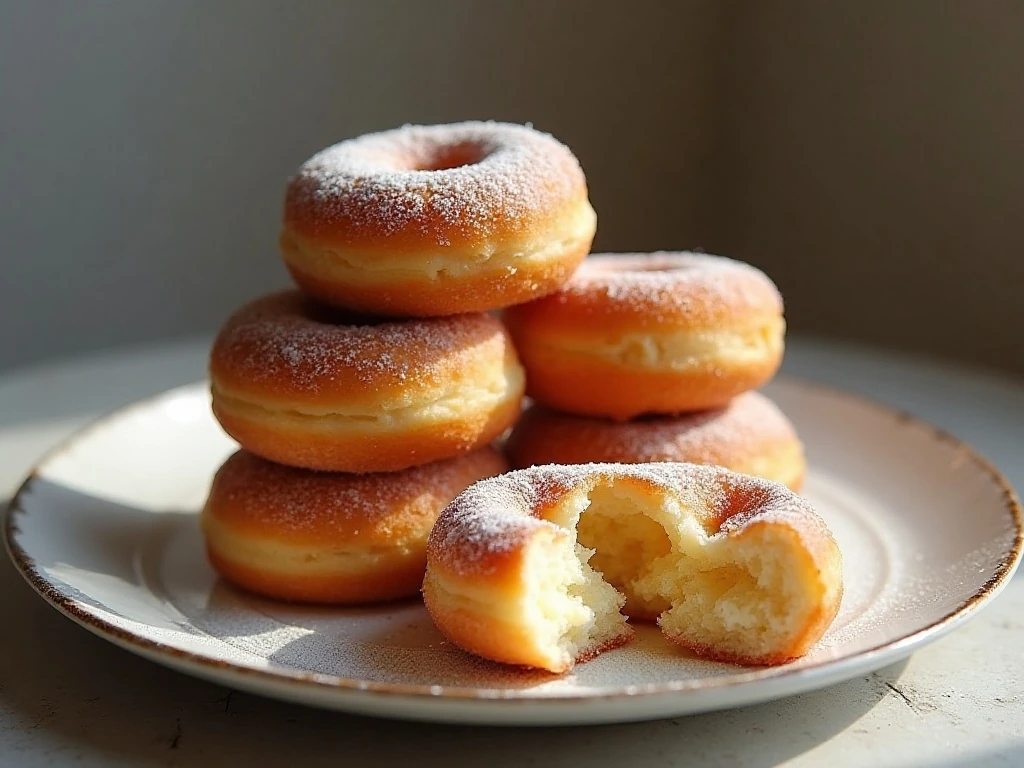 Fluffy Portuguese malasadas coated in granulated sugar