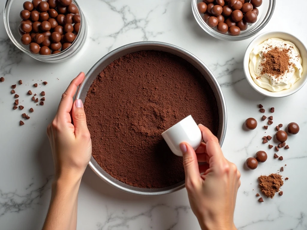 Ingredients for no-bake malted milk ball pie arranged in a flat lay