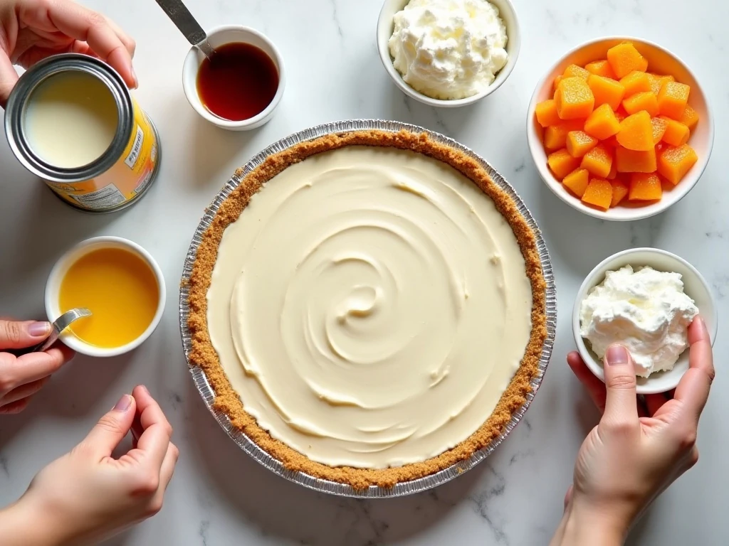 Ingredients for easy Mandarin Orange Pie arranged for preparation