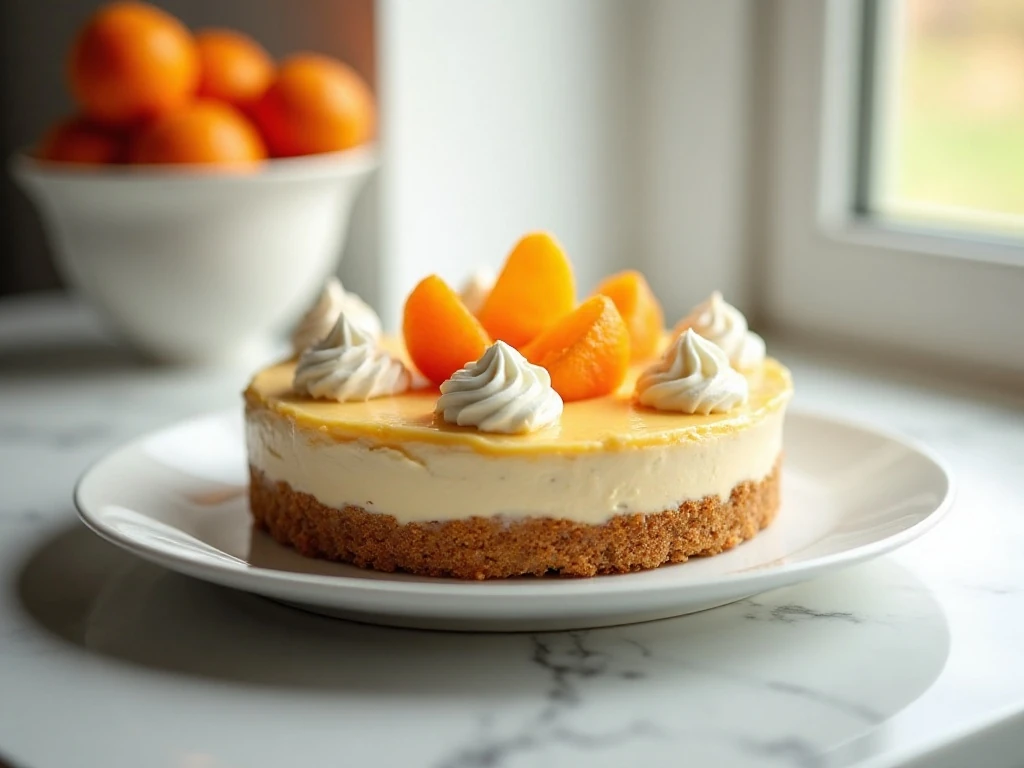 Whole creamy no-bake Mandarin Orange Pie ready to serve