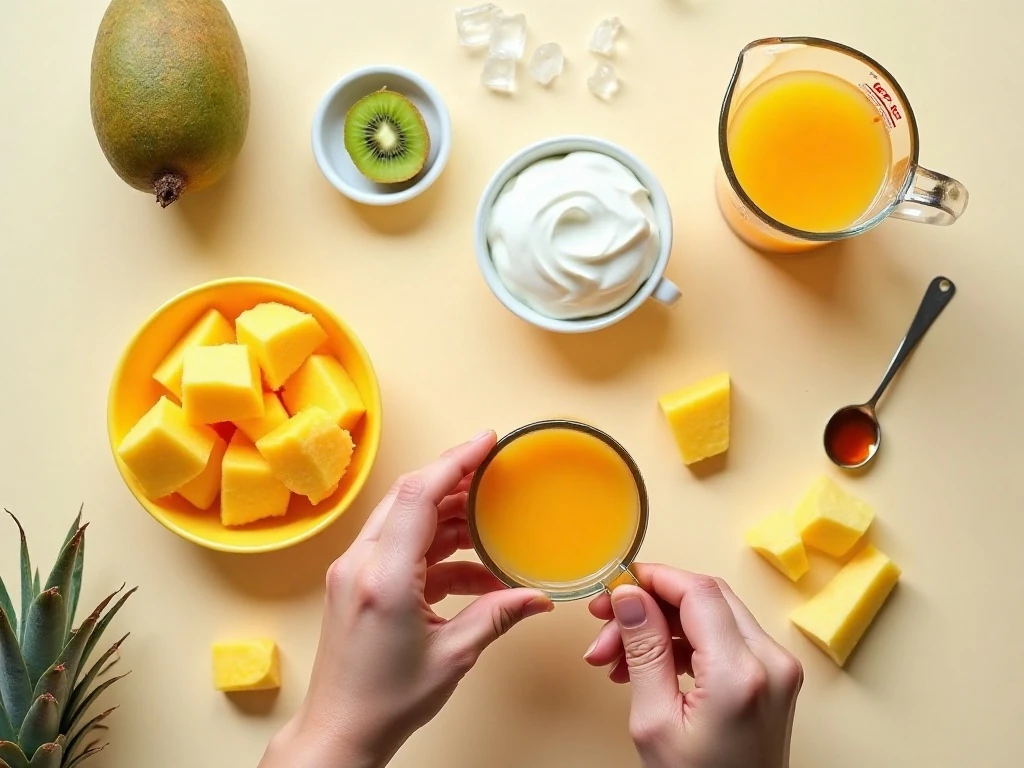 Ingredients for mango pineapple kiwi smoothie