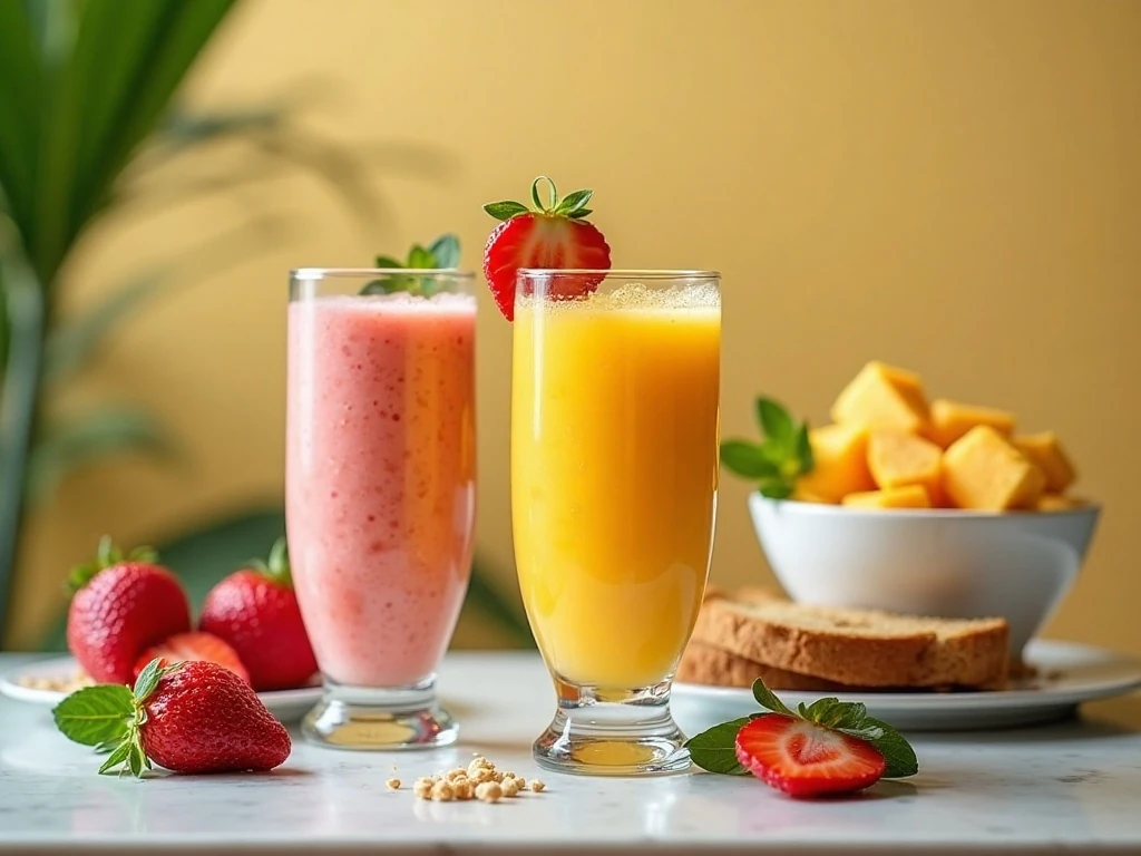 Tropical smoothie served with breakfast and snack ideas