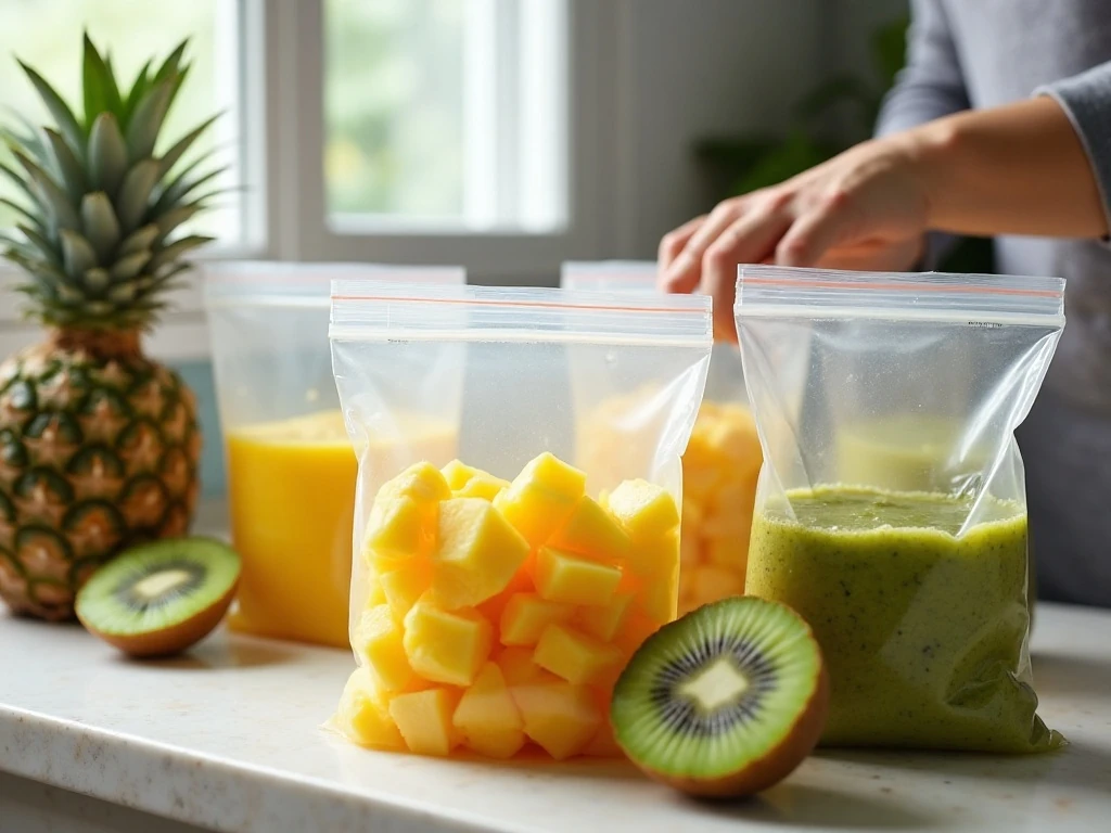 Make-ahead frozen fruit packs for smoothies
