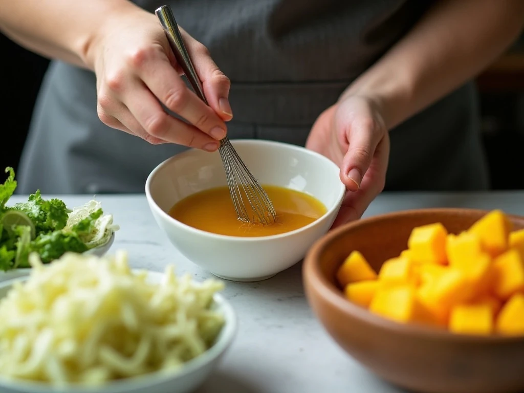 Whisking lime dressing for mango slaw