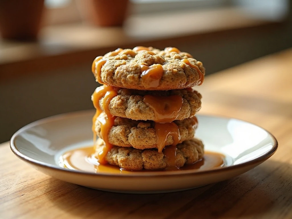 Stack of soft maple-glazed oatmeal cookies