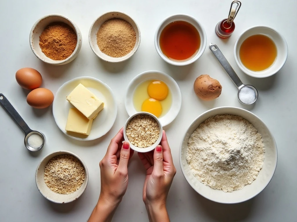 Ingredients for maple-glazed oatmeal cookies