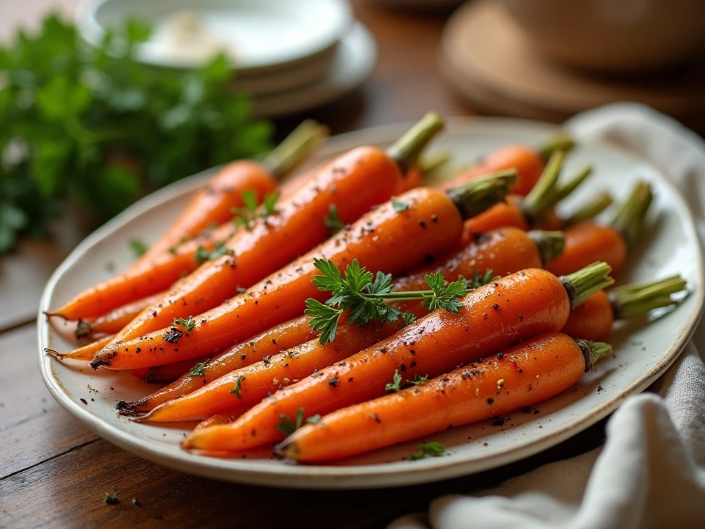 Platter of maple roasted carrots ready for dinner