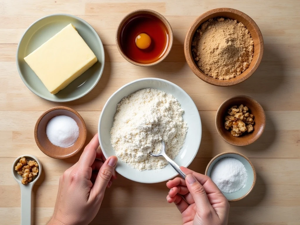 Ingredients for easy maple walnut cookies