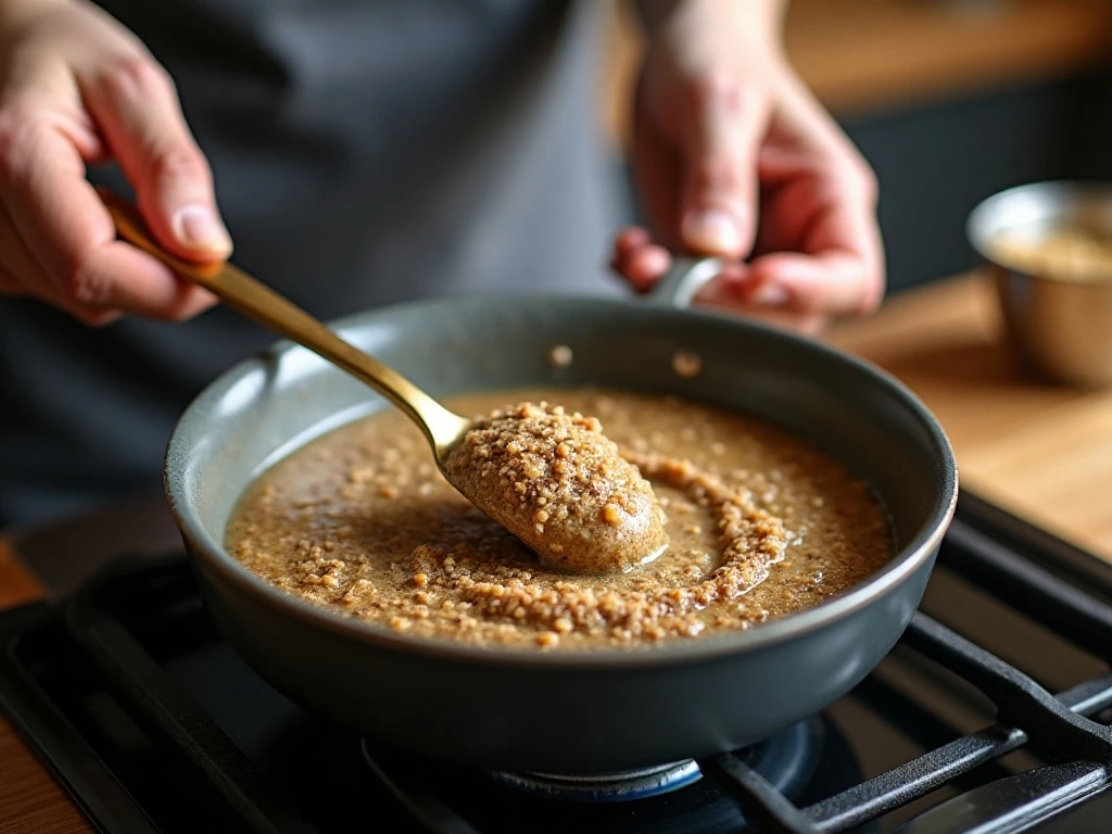 Noatmeal being gently stirred in a saucepan