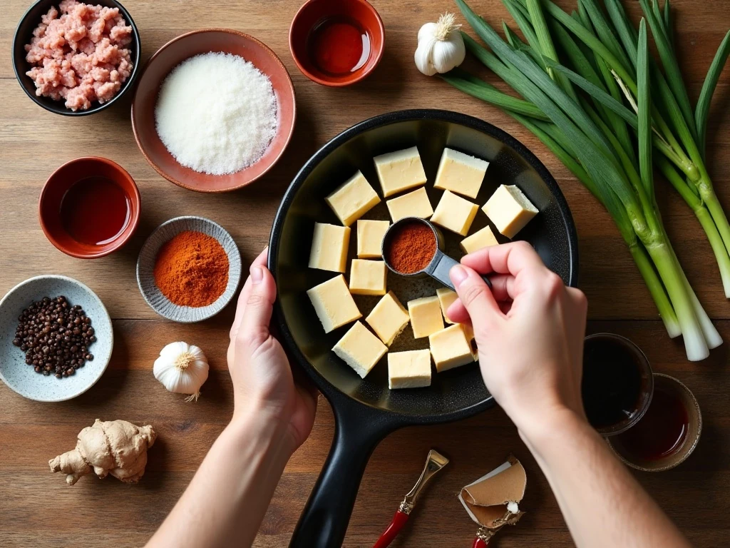 Ingredients for easy authentic mapo tofu