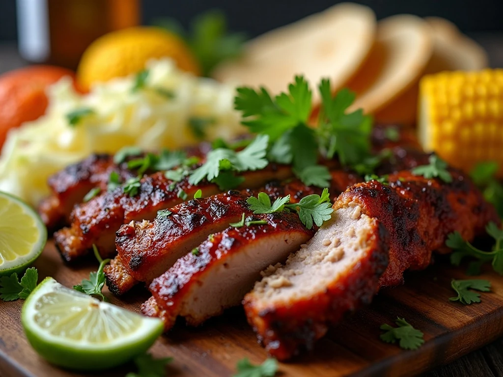 Margarita-style ribs with cilantro, lime, slaw, corn, and tortillas