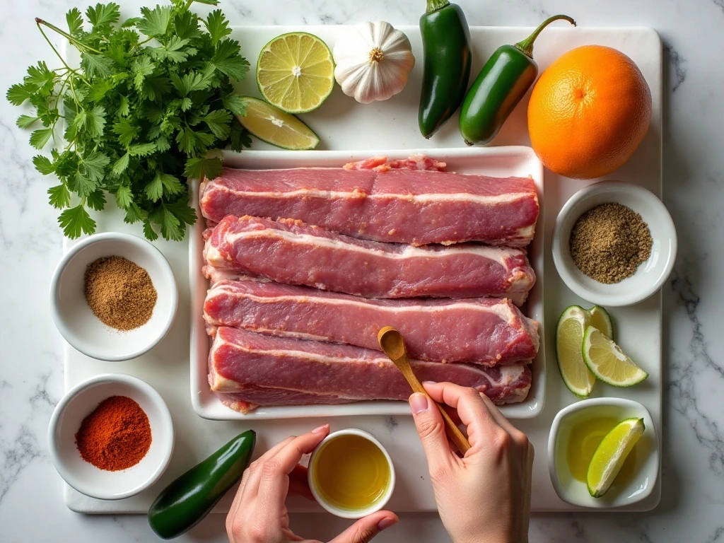 Ingredients for tequila-lime margarita-style pork spare ribs