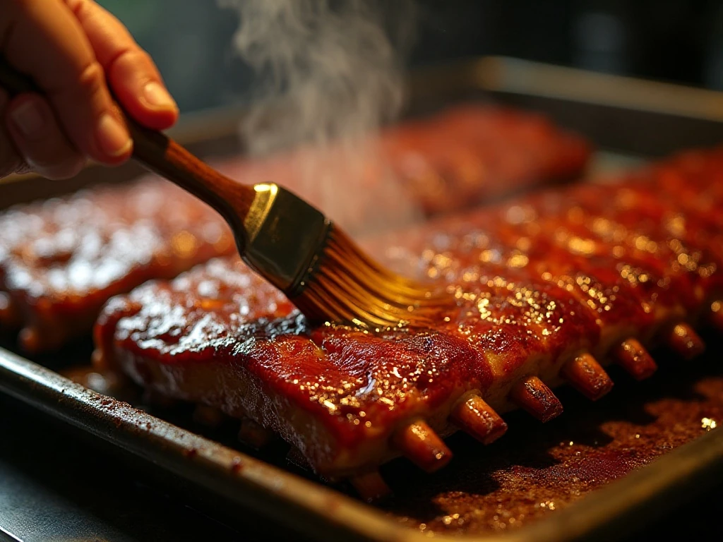 Brushing tender ribs with a zesty finishing glaze