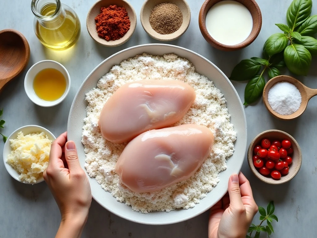 Ingredients for easy Marry Me chicken arranged on a countertop