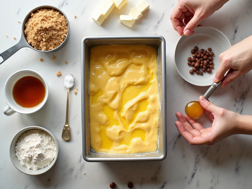 Ingredients for Marshmallow Dream Bars with M&M’s arranged for baking