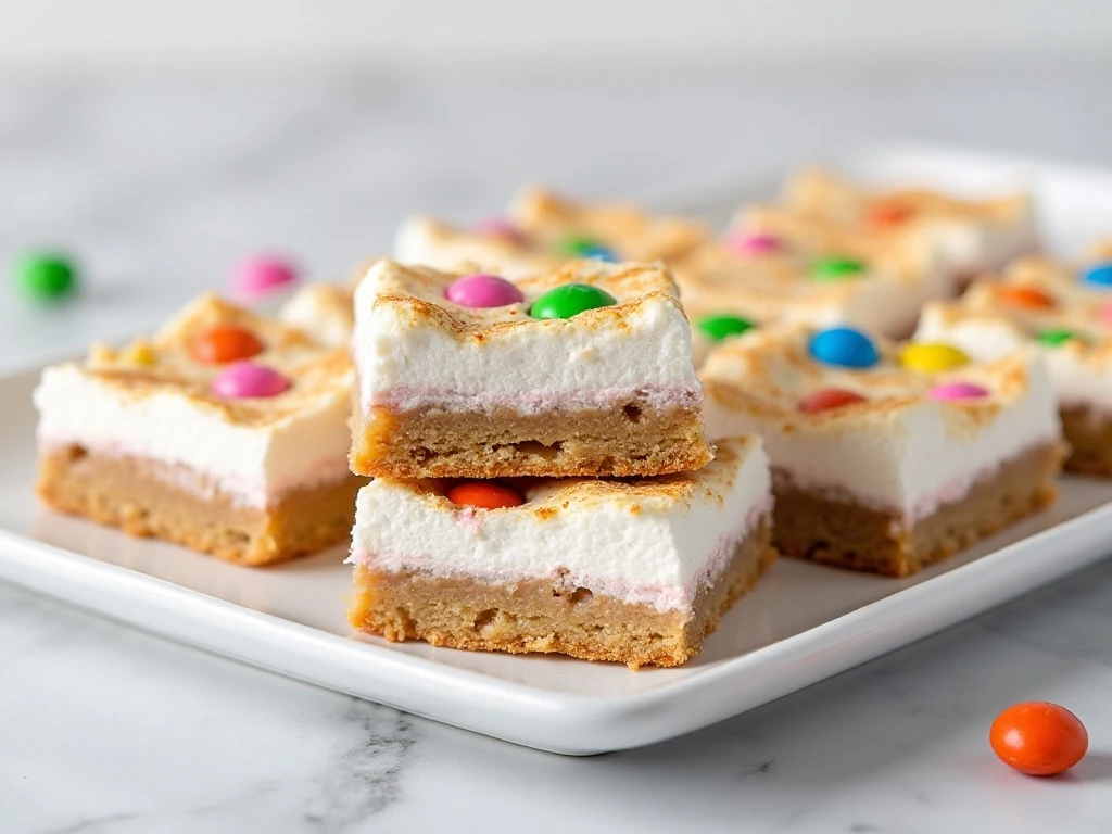Marshmallow Dream Bars arranged on a serving platter