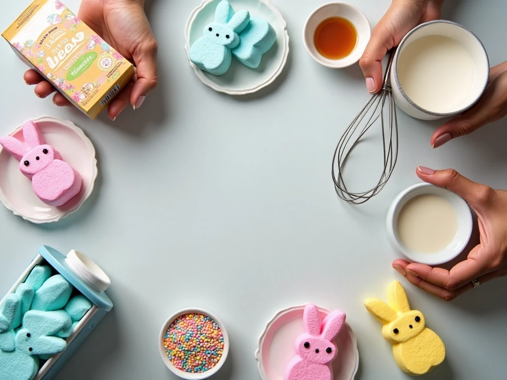 Ingredients for homemade no-churn Peeps ice cream