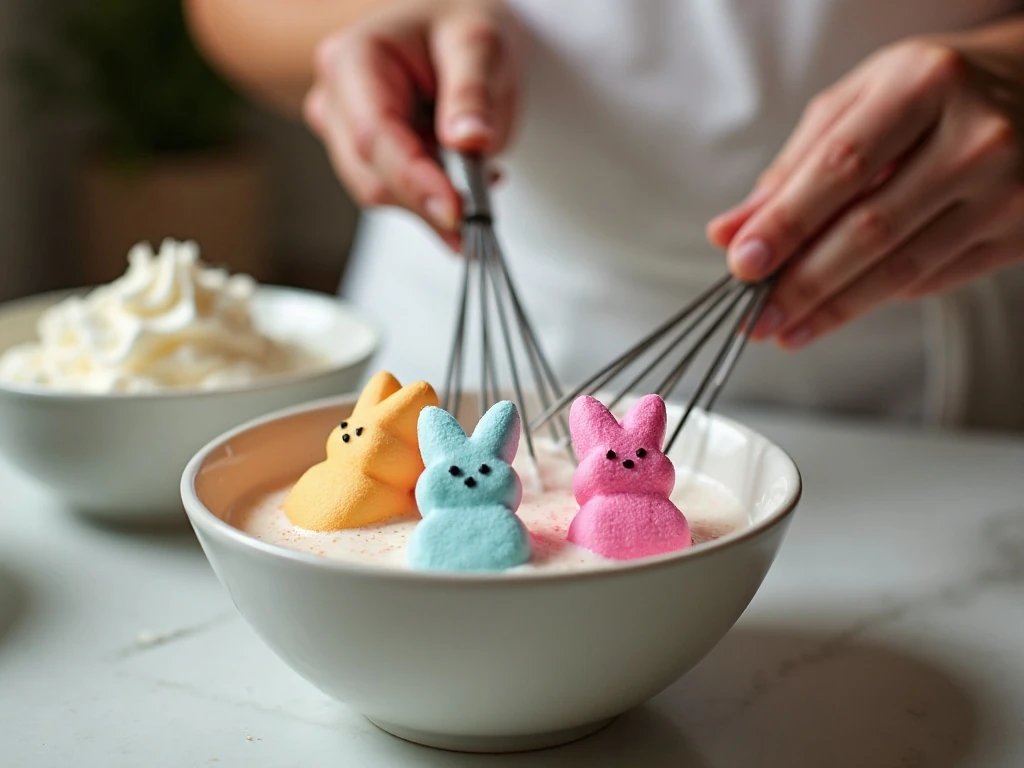 Melting Peeps with milk for the ice cream base