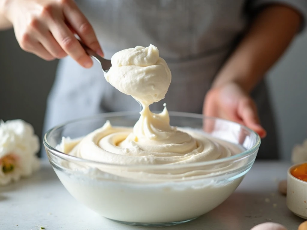 Gently folding whipped cream into the cooled Peeps mixture