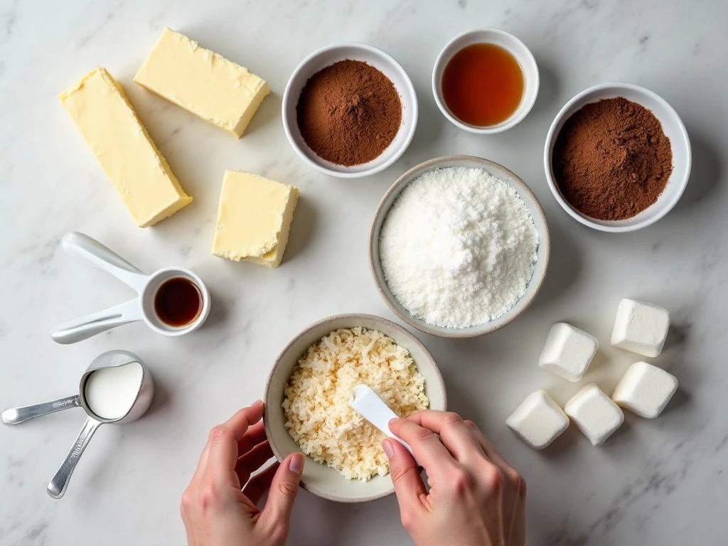 Ingredients for no-bake marshmallow roll cookies