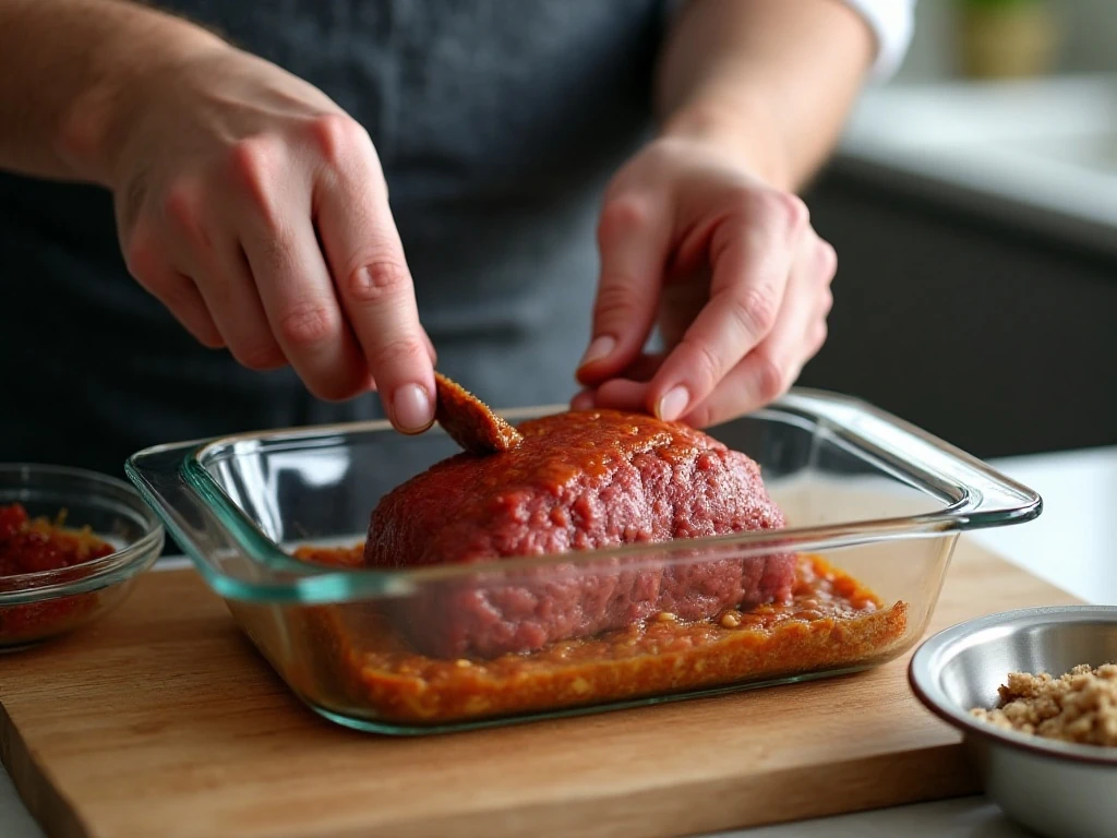 Shaping meatloaf in a shallow microwave-safe dish