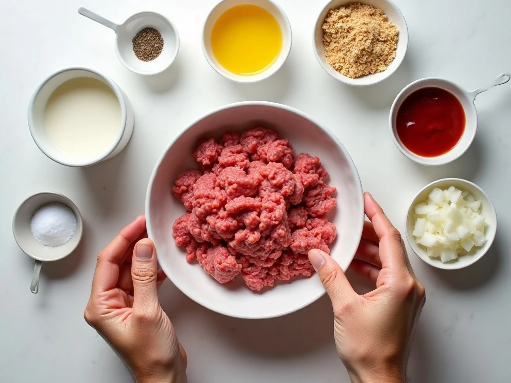 Ingredients for quick microwave meatloaf and optional ketchup glaze