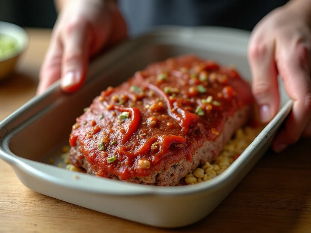 Shaping meatloaf into a low oval for even microwave cooking