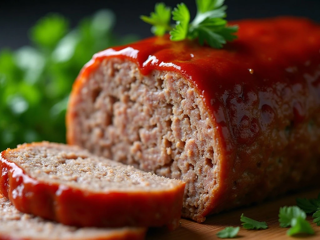 Moist center and glossy glaze on a properly cooked microwave meatloaf
