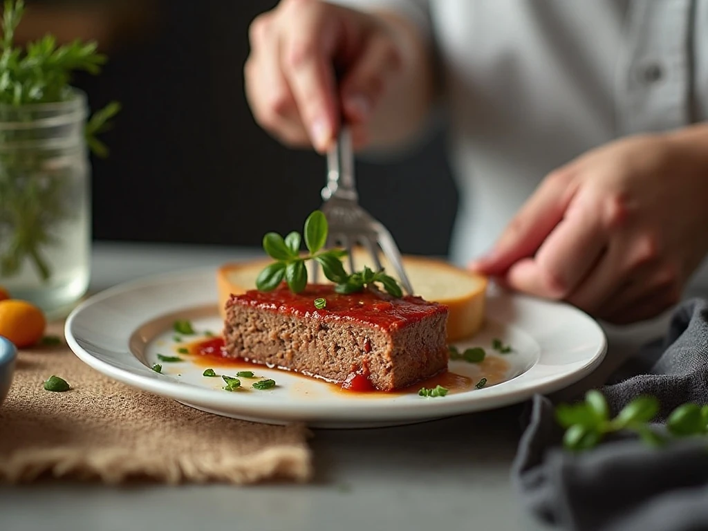 Sliced meatloaf prepared for microwave reheating and storage
