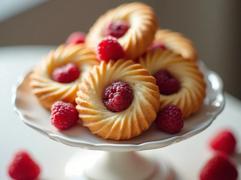 Stack of homemade raspberry-filled Viennese whirl biscuits