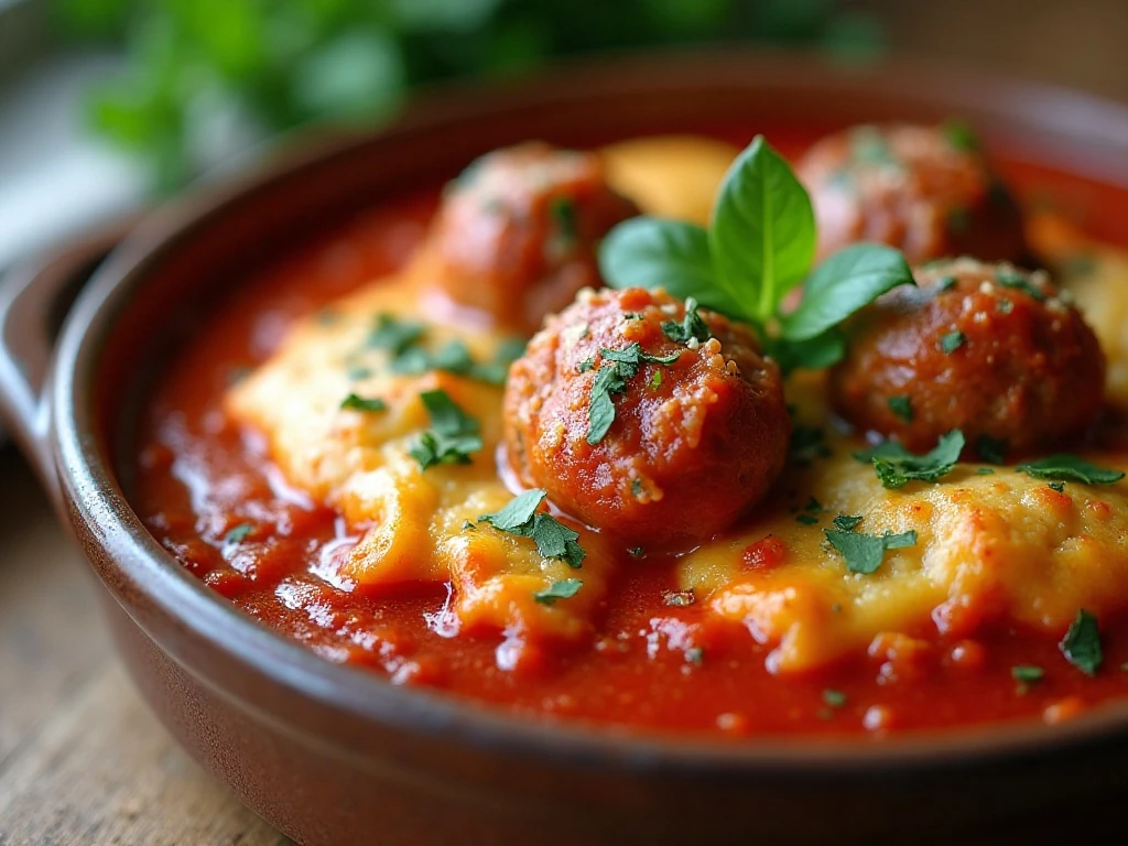 Reheated meatball sub bubble-up bake portion with parsley