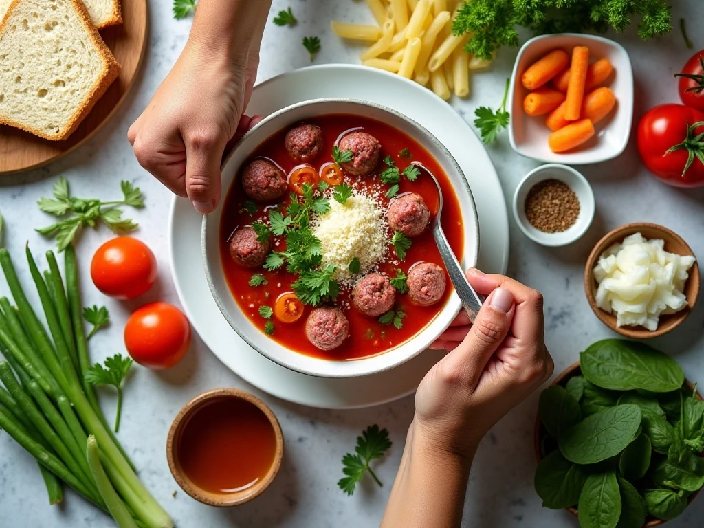 Ingredients for homemade meatball vegetable soup
