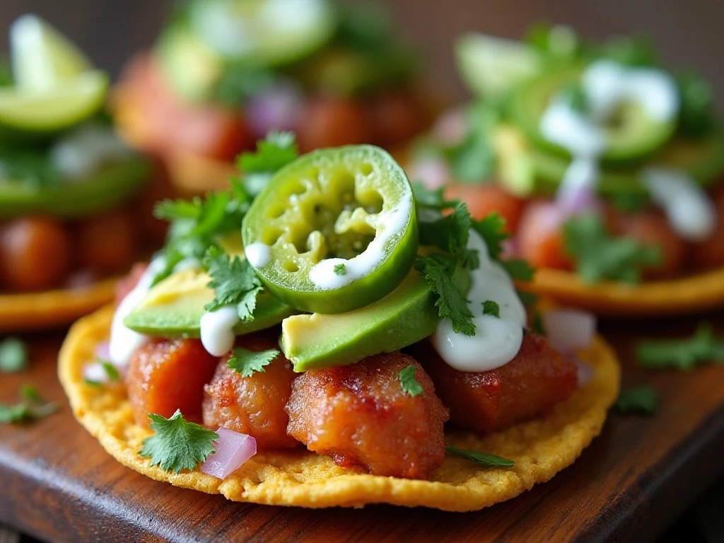 Meatless tostada garnish ideas with avocado jalapeno cilantro and lime