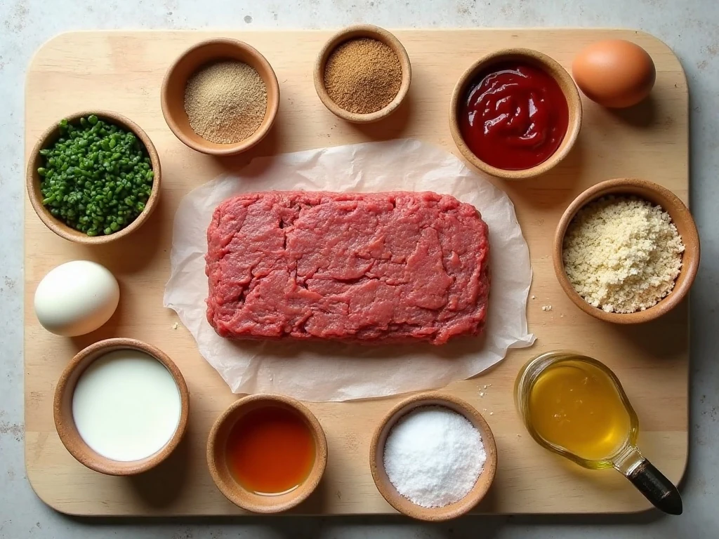 Ingredients for homemade glazed beef meatloaf