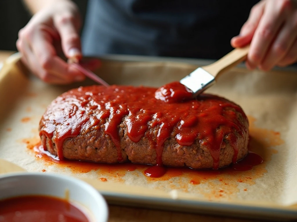 Free-form meatloaf ready to be brushed with glaze