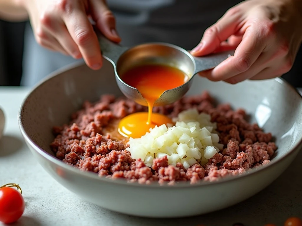 Gently mixing the breadcrumb-free meatloaf mixture
