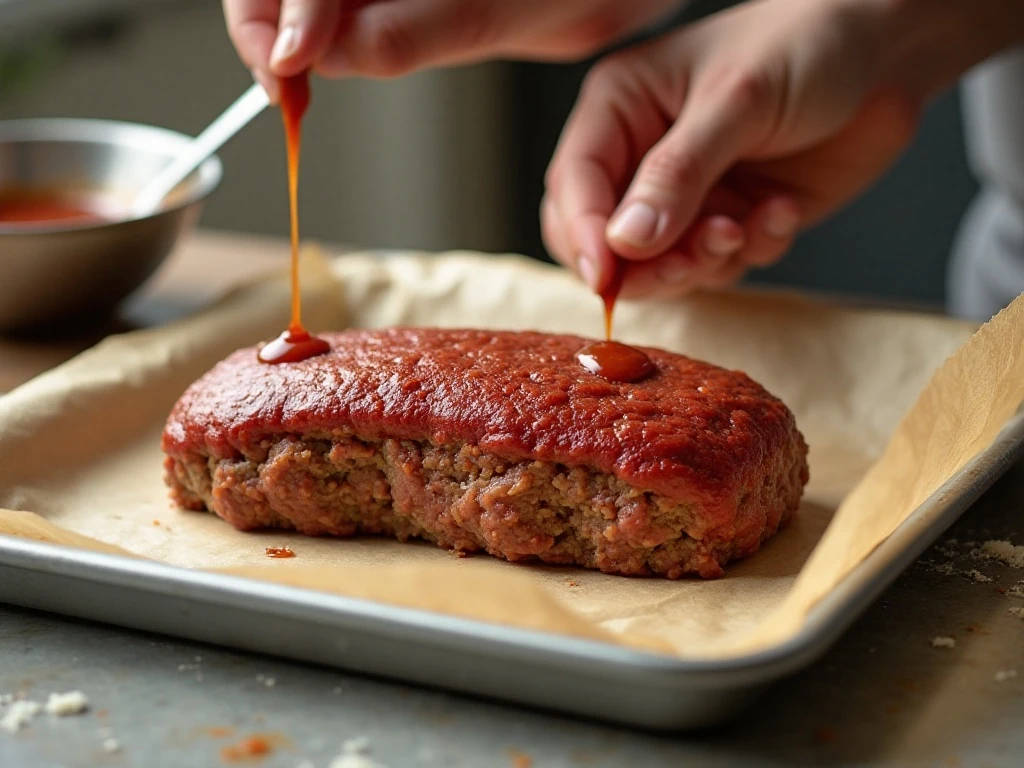 Shaping a juicy meatloaf on a parchment-lined baking sheet