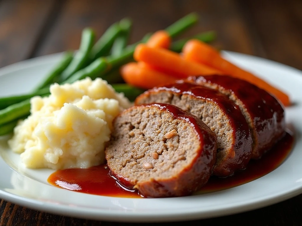 Breadcrumb-free meatloaf with classic vegetable and potato sides