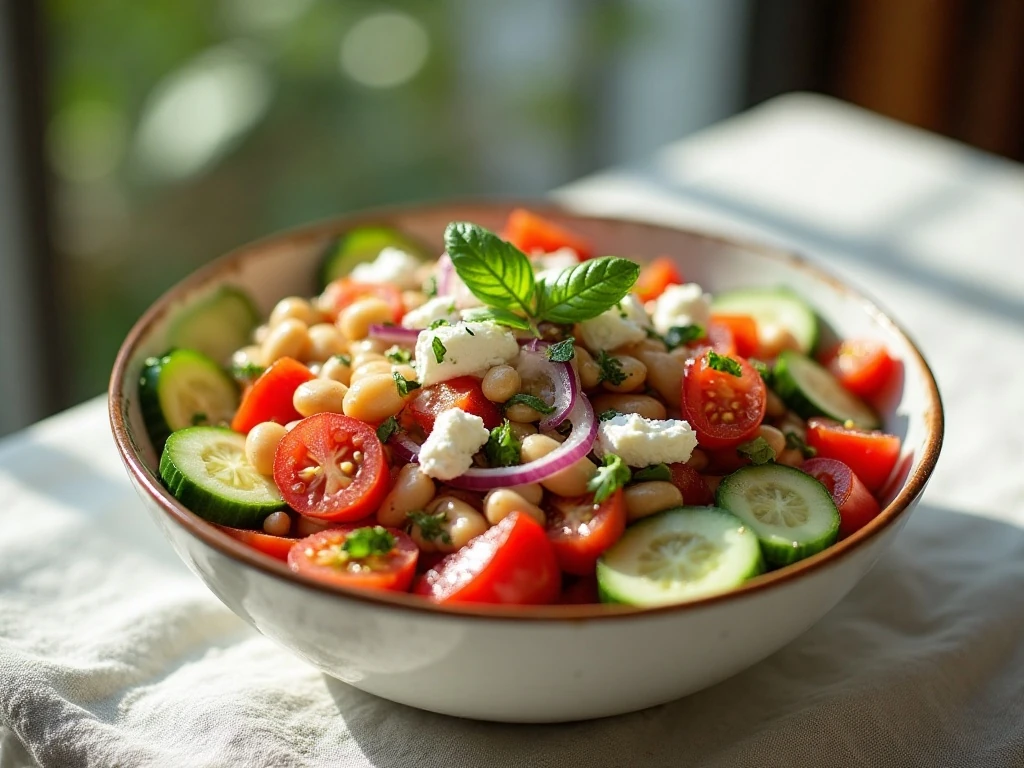 Colorful Mediterranean bean salad served in a bowl