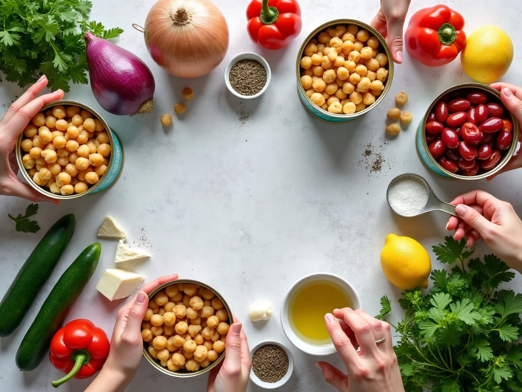 Ingredients for an easy Mediterranean bean salad