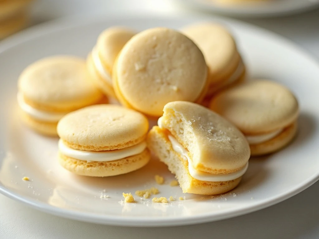 Pale melting moments sandwich cookies with lemon buttercream filling
