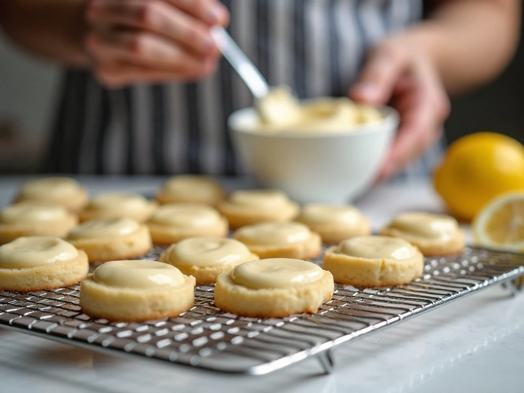 Freshly baked pale melting moments cookies cooling on a rack