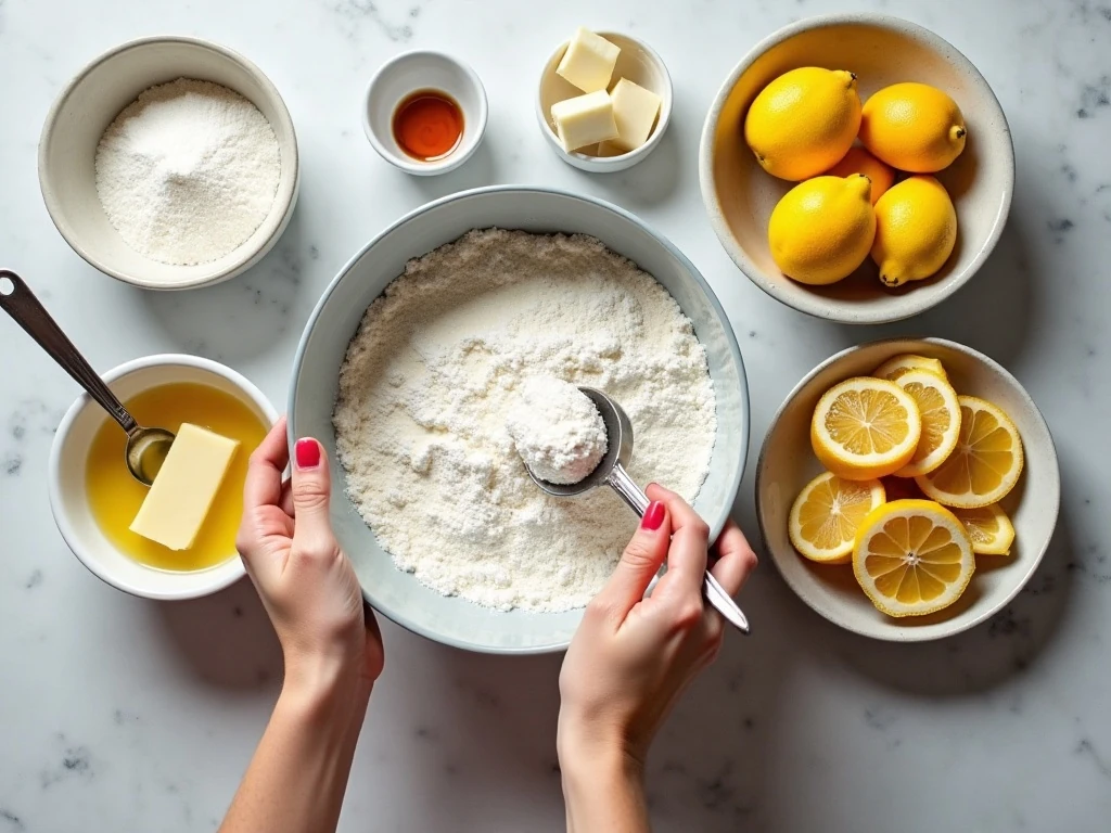 Ingredients for melting moments cookies and lemon filling