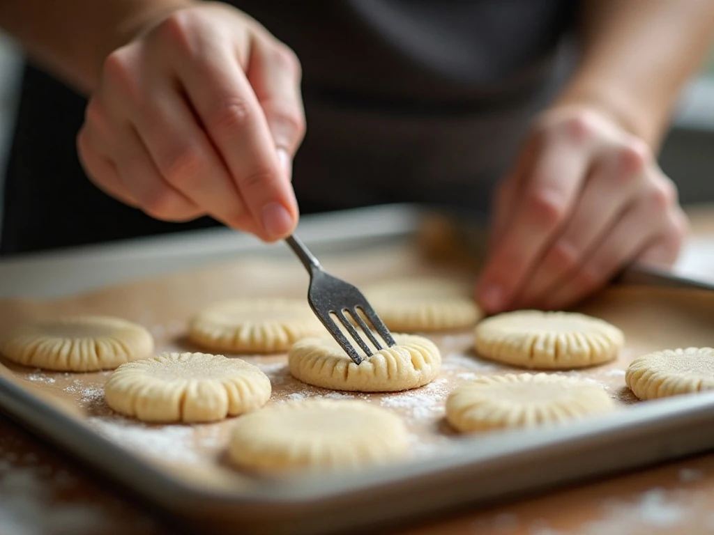 Shaping melting moments cookie dough with a fork