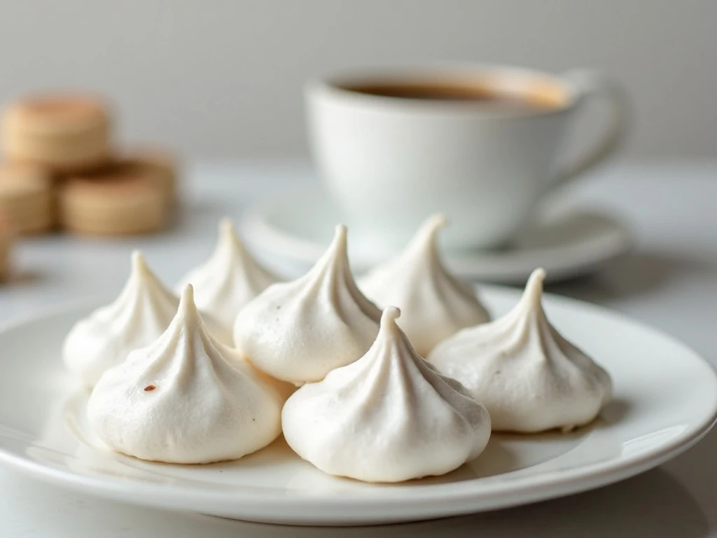 Light and crisp vanilla meringue cookies arranged on a serving platter