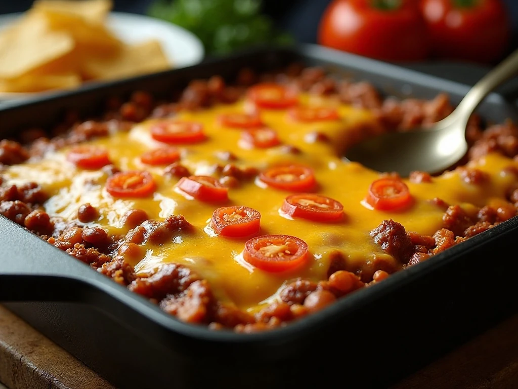 Golden cheesy Mexican casserole ready for a family dinner