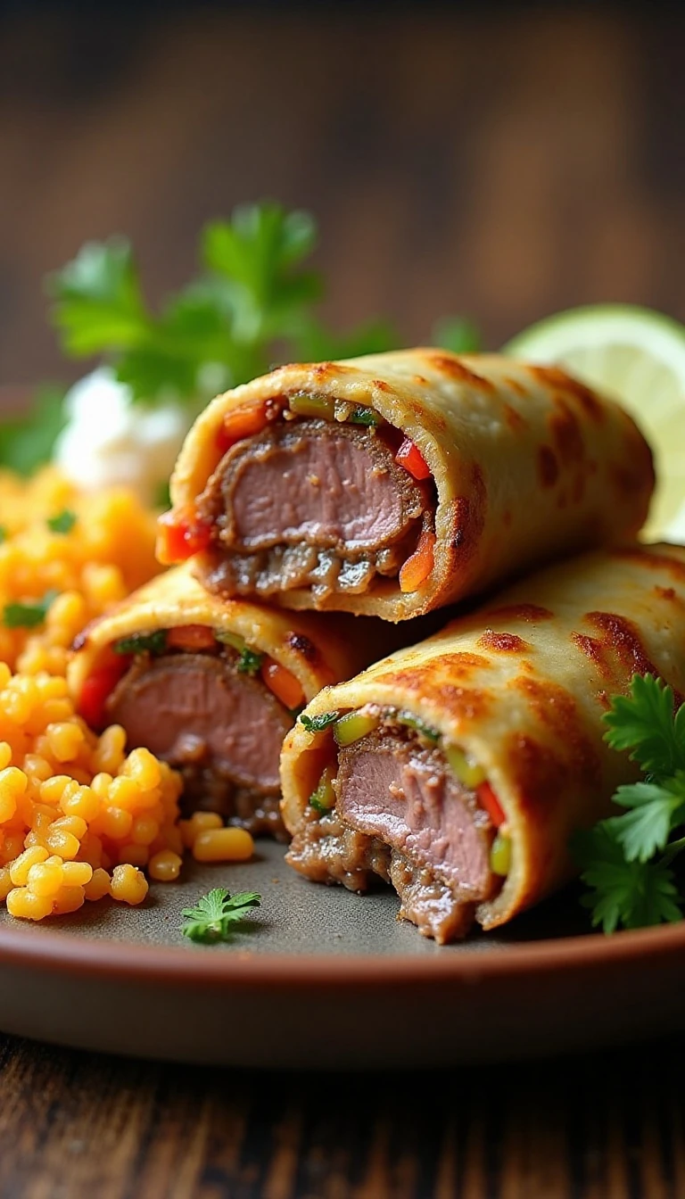 Cheesy Steak Roll-Ups with Mexican Cauliflower Rice Recipe