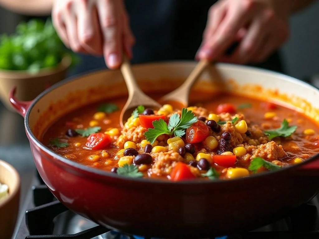 Mexican chicken tortilla soup simmering in a Dutch oven