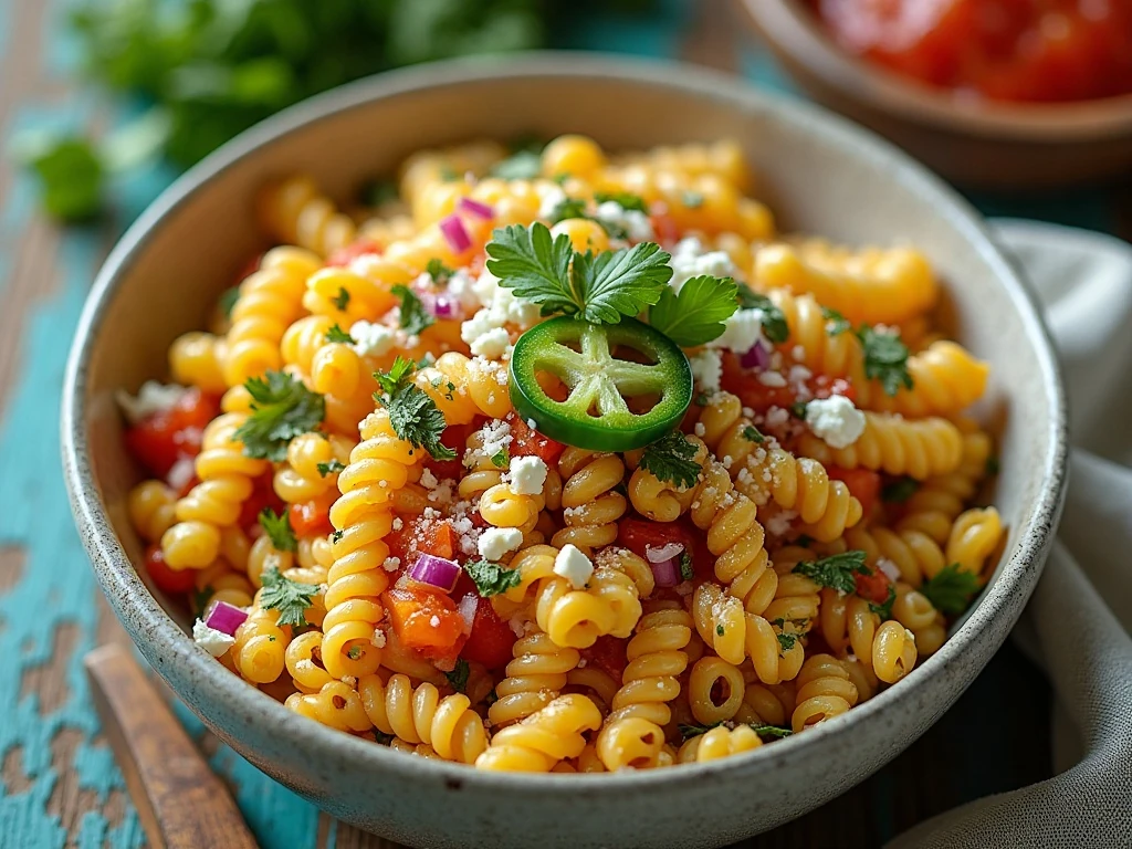 Creamy Mexican corn pasta salad with charred corn and cotija cheese