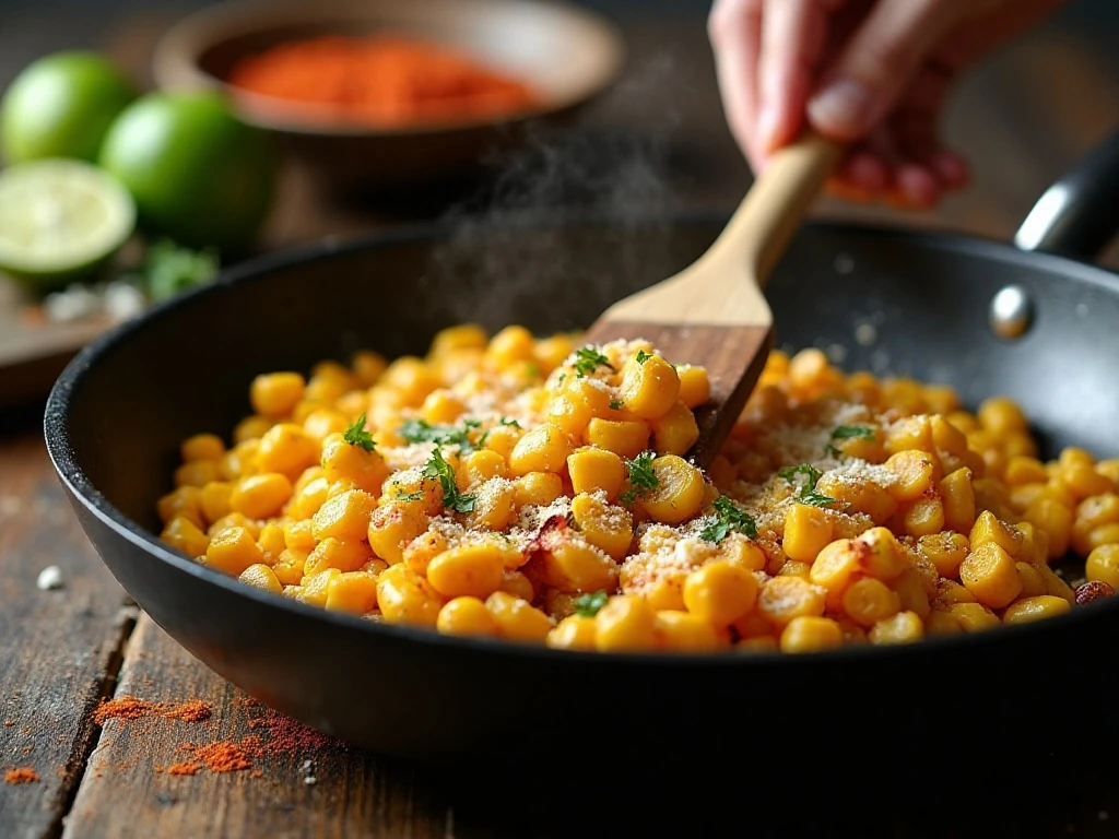 Charred corn prepared for a creamy street-corn pasta salad